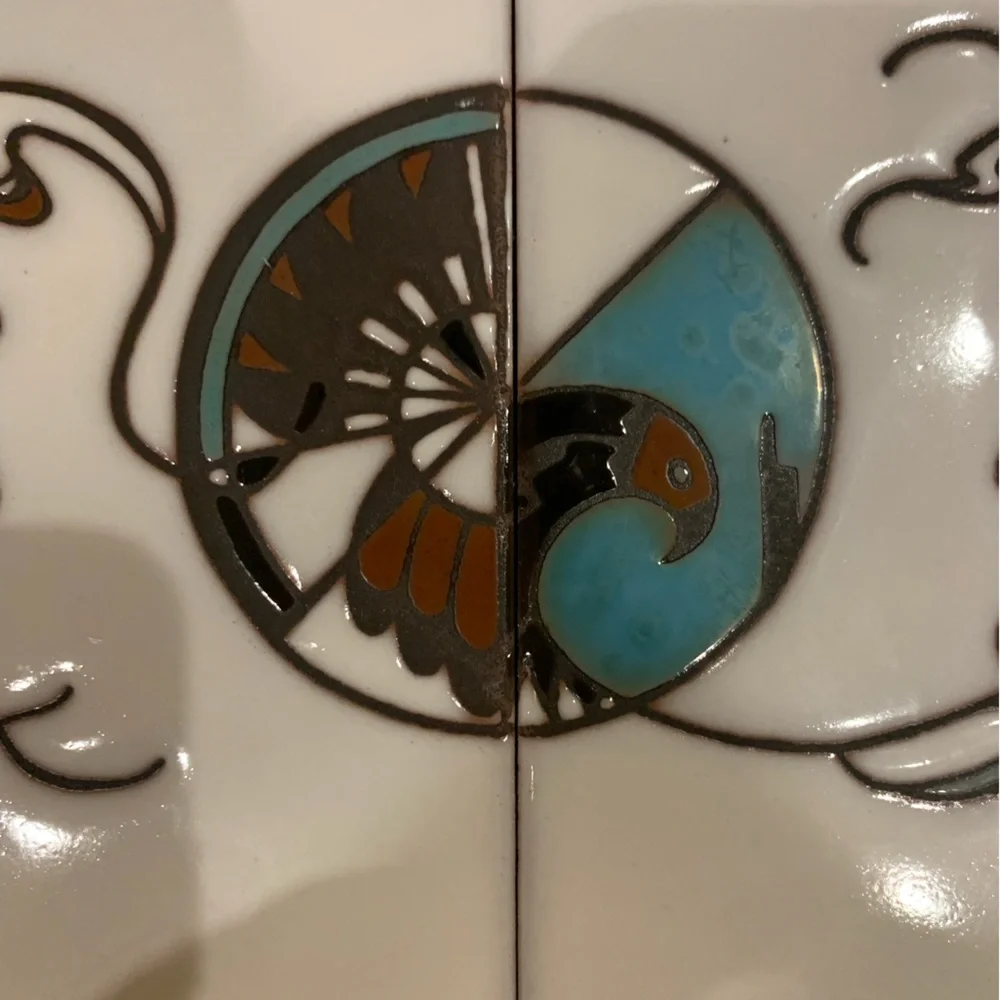 Cleo Teissedre Vintage 1984 Hand Painted Navajo Tiles In Oak Frame